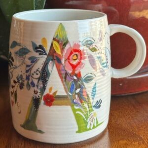 Handcrafted Floral Initial A Mug Signed Starla Haffman Boho Ceramic Cup